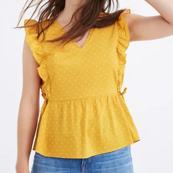 Madewell | Side Tie Ruffle Peplum Polka Dot Top - Picture 5 of 5